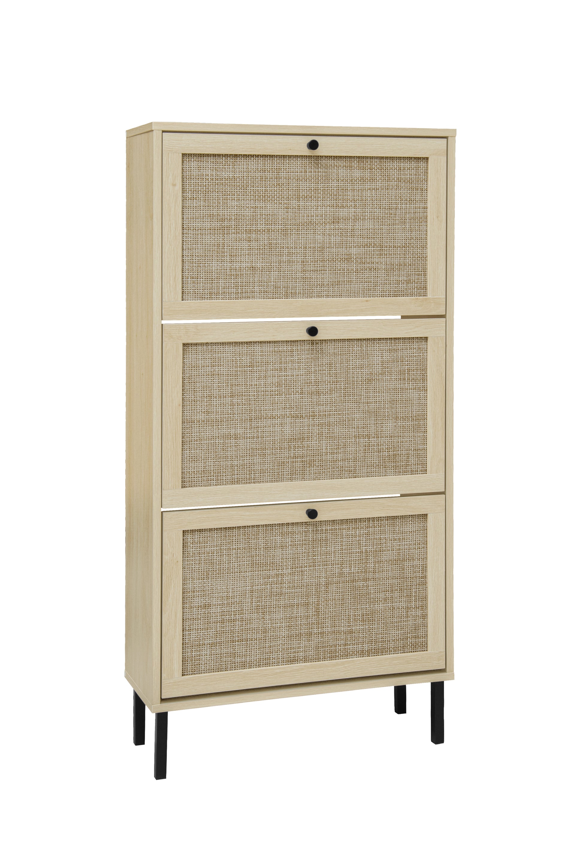 Rattan 3 Door Shoe Rack, Freestanding Modern Shoe Storage Cabinet, For Entryway Natural Particle Board