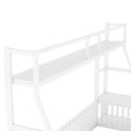 Twin Size Floor Bed Frame With Safety Fence, Metal Floor Bed With Desk And Storage Shelves, Playhouse For Kids, White Twin Off White Metal