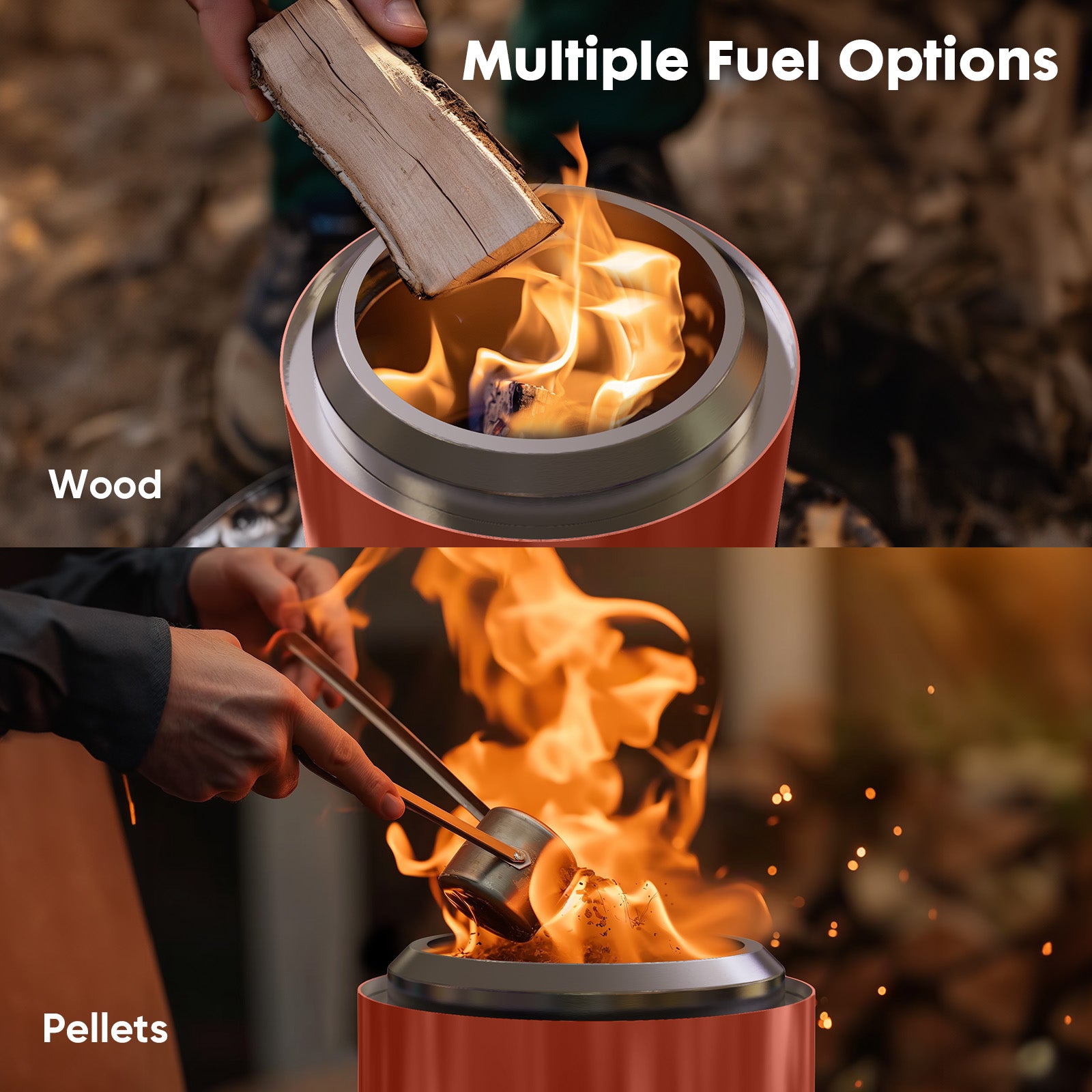 Smokeless Fire Pit, 304 Stainless Steel Tabletop Firepit Wood Pellets Burning Fire Pits For Camping, Bonfire, Low Smoke Portable Firepits For Outdoor Patio Backyard Red Steel