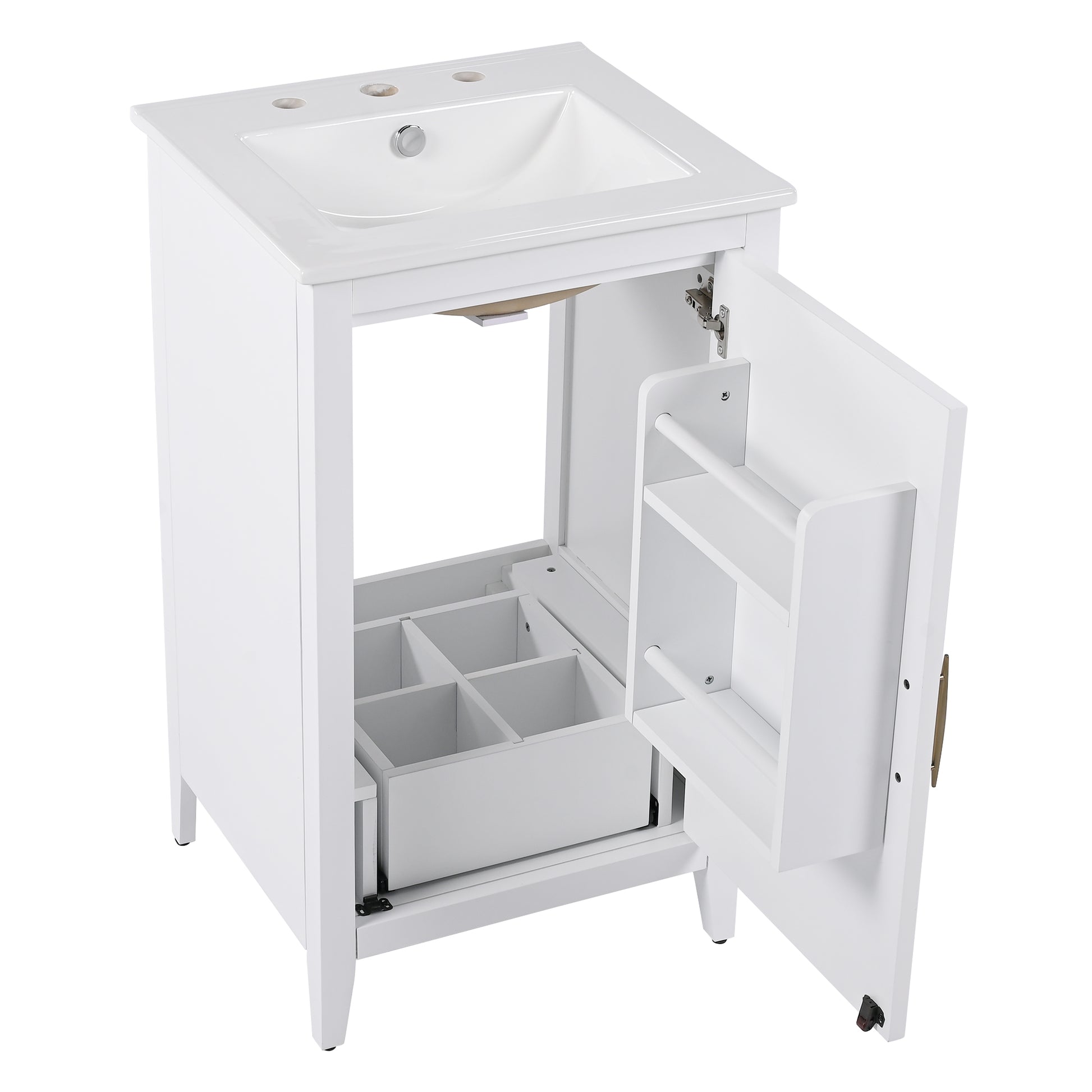 20.3" Bathroom Vanity With Sink, Functional Drawer, Door Shelf, Soft Closing Door, White White Acacia Wood,Ceramic Mdf