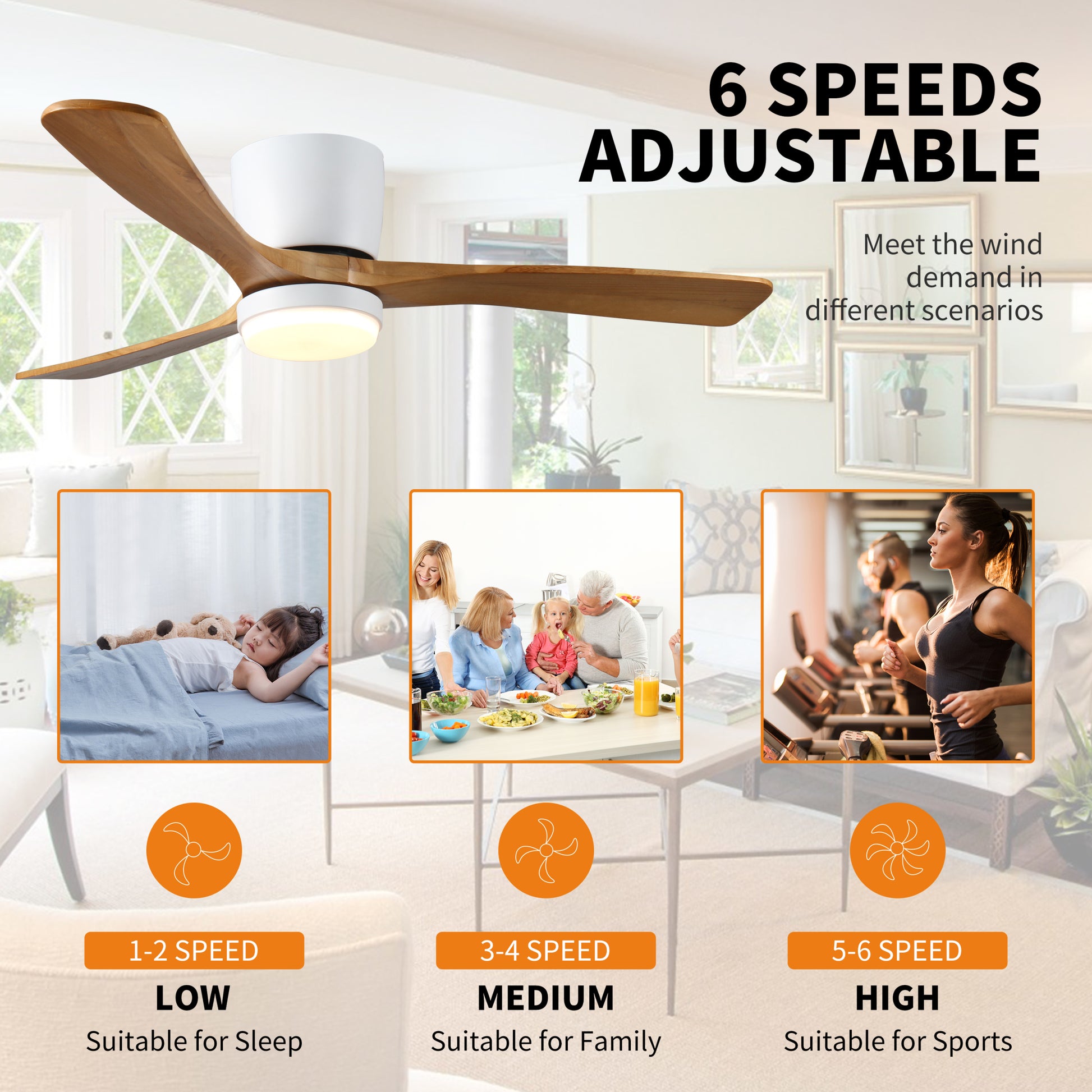 42 Inch Wood Ceiling Fans With Lights And Remote, Modern Flush Mount Low Profile Ceiling Fan With Light, 6 Speed, Reversible Dc Motor, For Bedroom Outdoor Farmhouse Patios Wood Classic Wood Metal