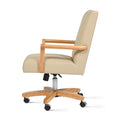 Dumont Modern Farmhouse High Back Executive Home Office Chair, Neutral Cream Beige Leather & Natural Wood Beige Foam Leather