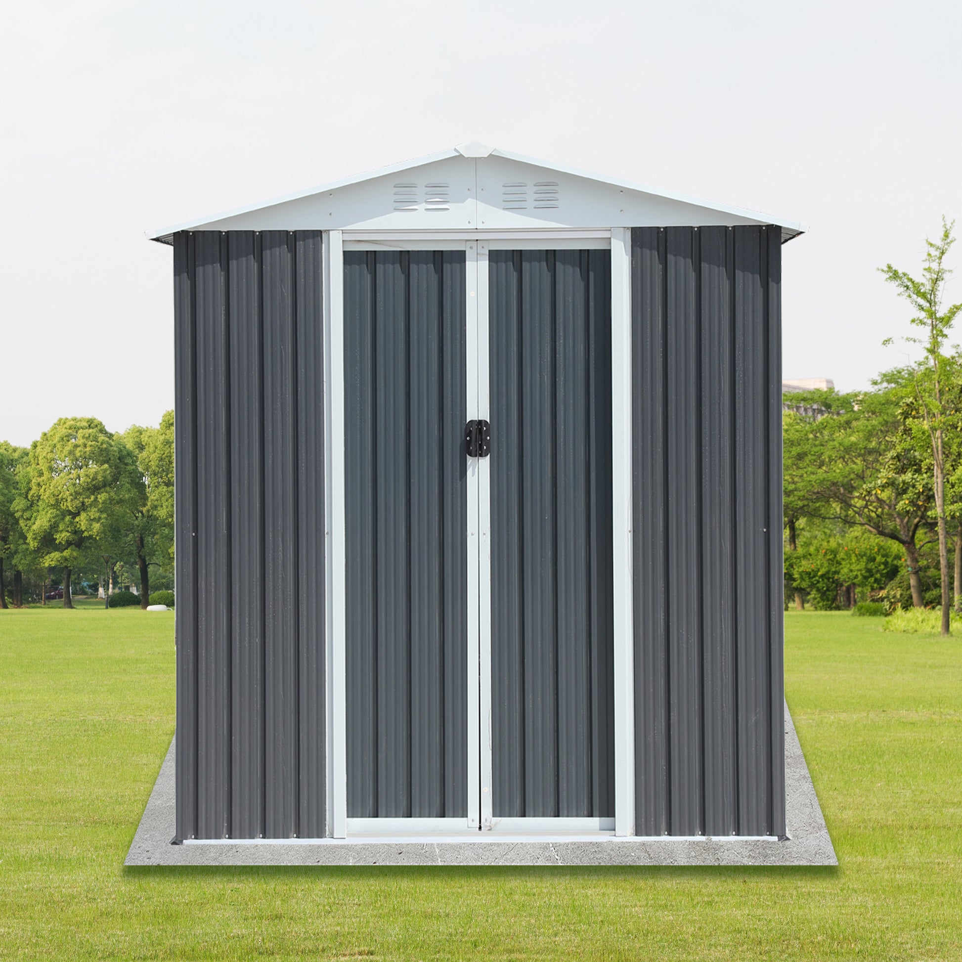 Outdoor Storage Sheds 6Ftx4Ft Apex Roof Grey Grey Garden & Outdoor Metal