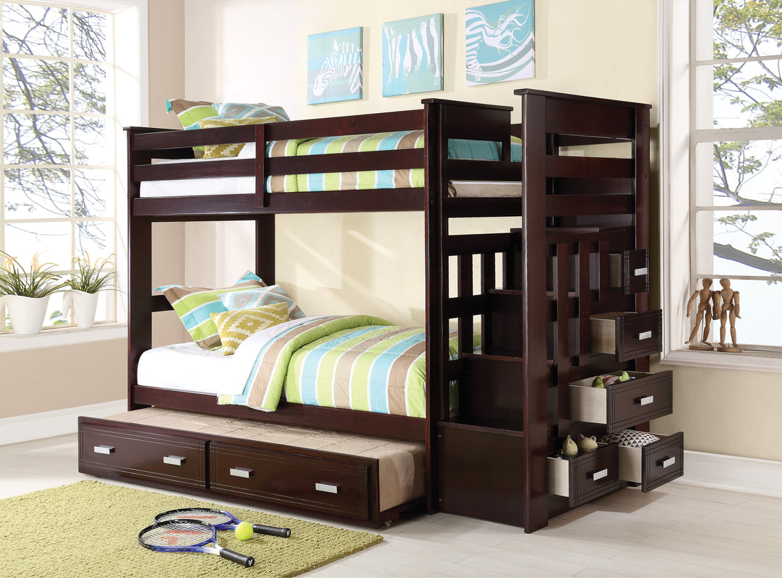 Allentown Espresso Finish Twin Twin Bunk Bed W Trundle & Storage Espresso Wood Synthetic Wood