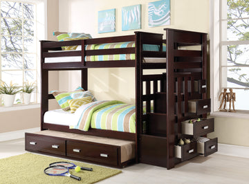 Allentown Espresso Finish Twin Twin Bunk Bed W Trundle & Storage Espresso Wood Synthetic Wood