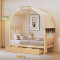 Twin Size Bed With Arched Roof And 2 Drawers, Natural Twin Natural Plywood