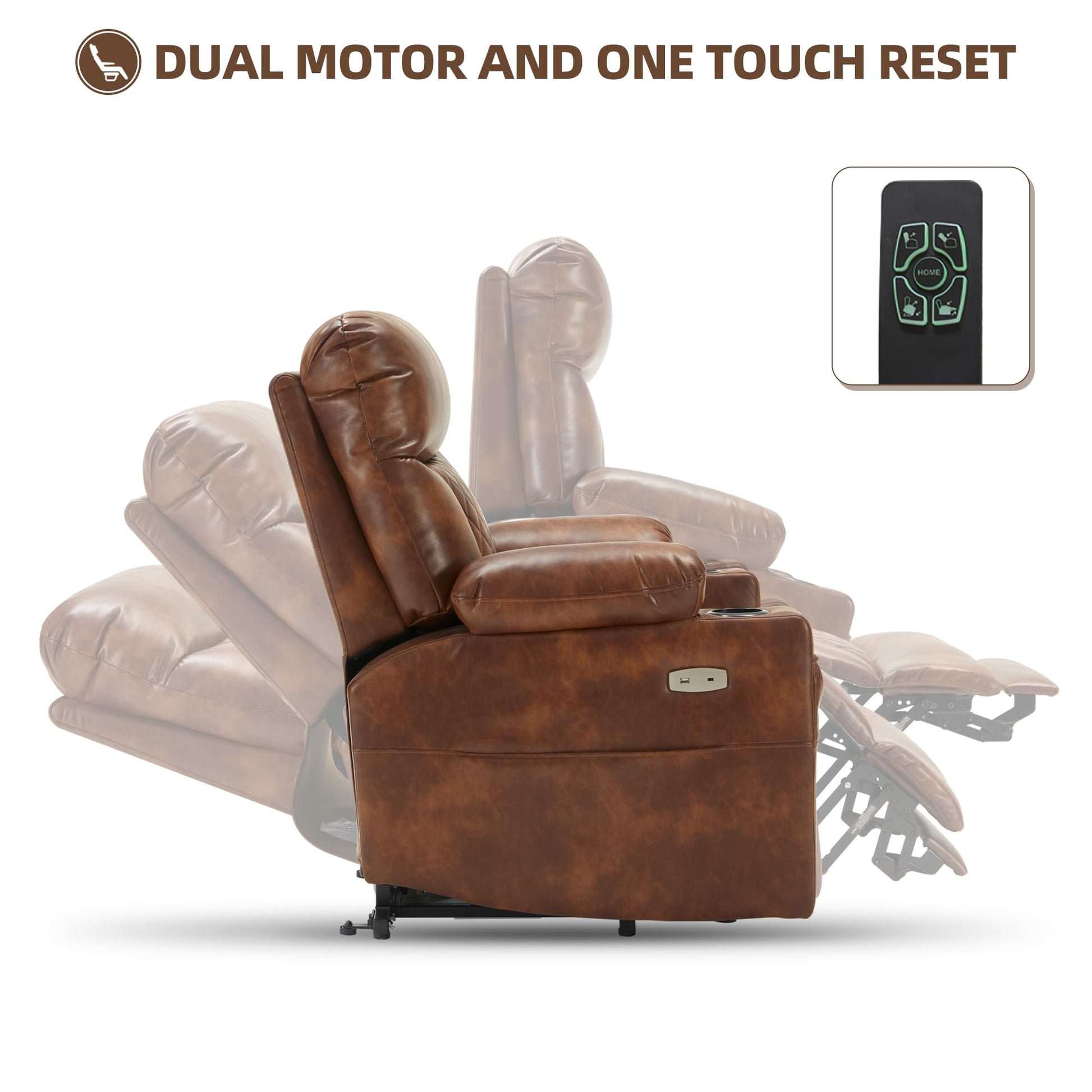 Lift Chairs Recliner For Elderly Heat And Massage Chair Recliner Electric Power Recliner With Cup Holder Extended Footrest Usb & Type C Ports, Brown Light Brown Wood Primary Living Space Heavy Duty