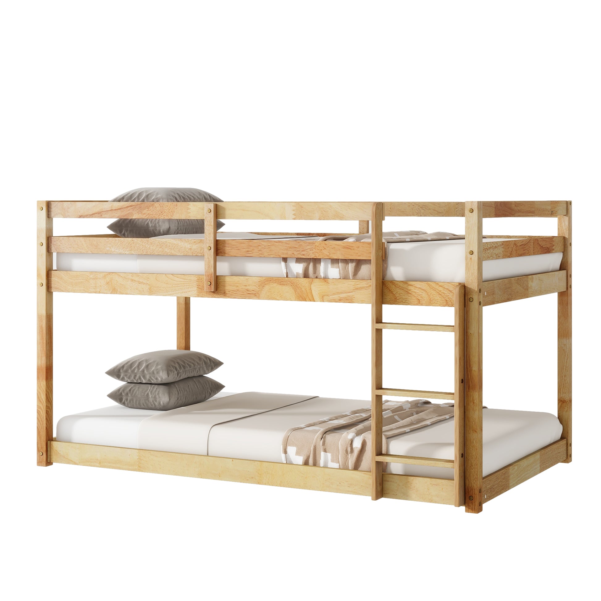 Solid Wooden, Solid Rubber Wooden Twin Over Twin Loft Bed With Ladder, With Bed Platform Of Strengthened Slatsnatural Twin Natural Rubber Wood