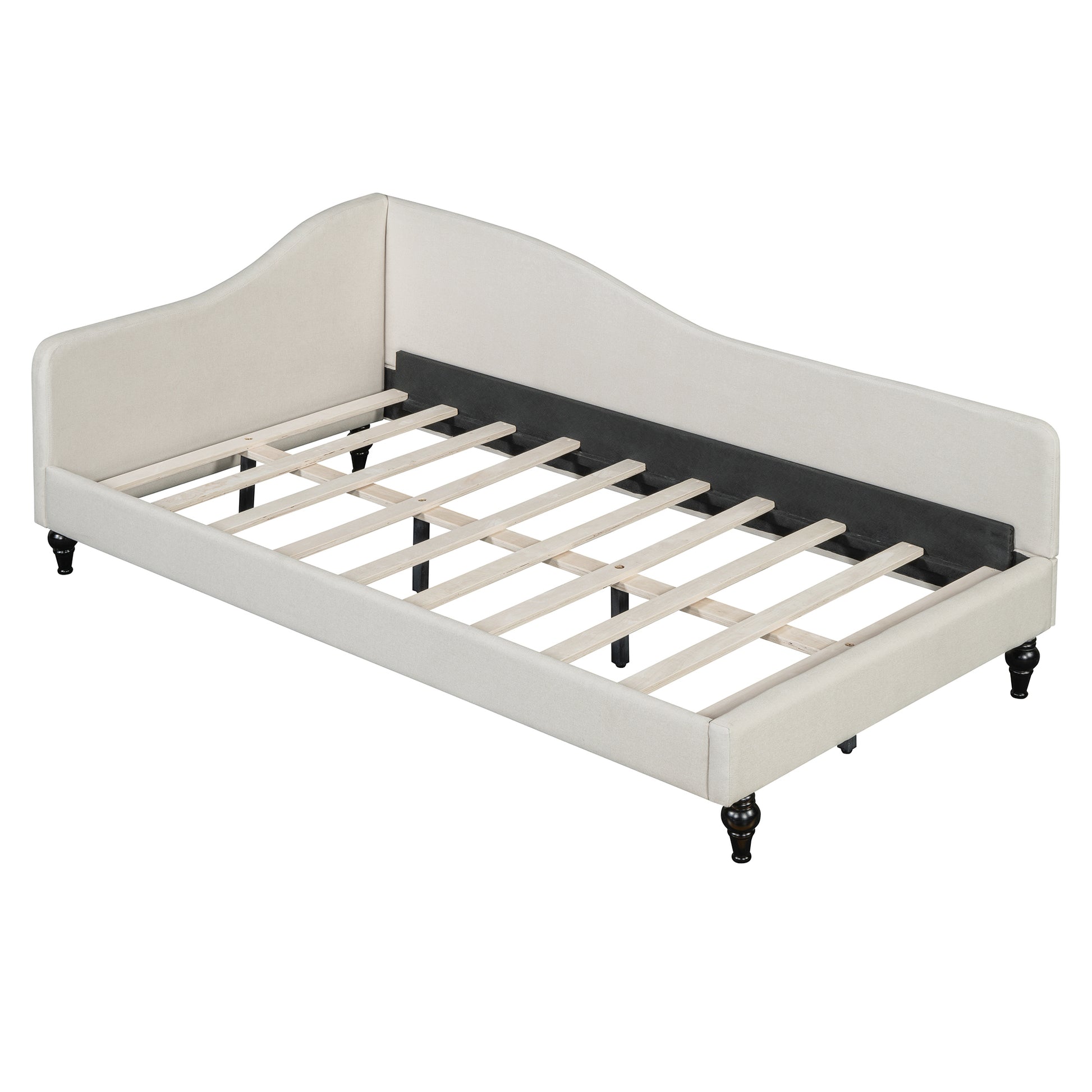 Twin Size L Shaped Linen Daybed, With Solid Wood Legs, Beige Old Sku: Sf000145Aaa Twin Beige Linen Mdf