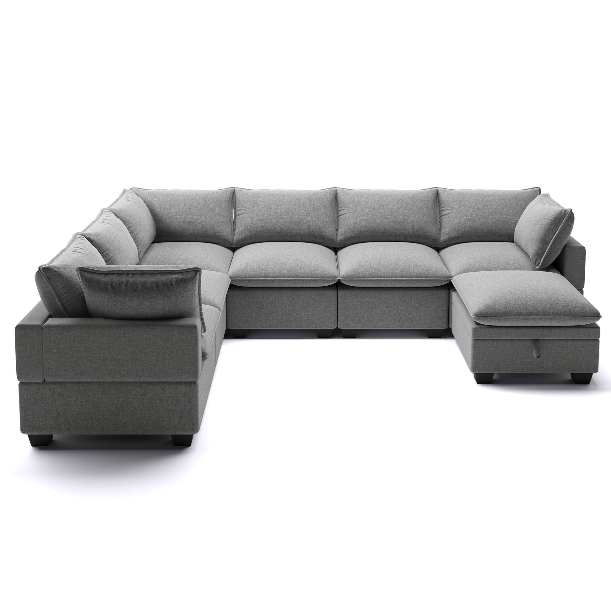 120*93" Modern U Shape Modular Sofa With Storage Ottoman,Luxury 7 Seat Sectional Couch Set With 2 Pillows Included,Freely Combinable Indoor Funiture For Living Room, Apartment Gray Polyester 7 Seat