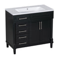 36'' Bathroom Vanity With Top Resin Sink, Freestanding Bathroom Storage Cabinet With 2 Drawers And A Tip Out Drawer, Solid Wood Frame Vanity Set, Height Adjustable Shelf Black Bathroom Solid Wood