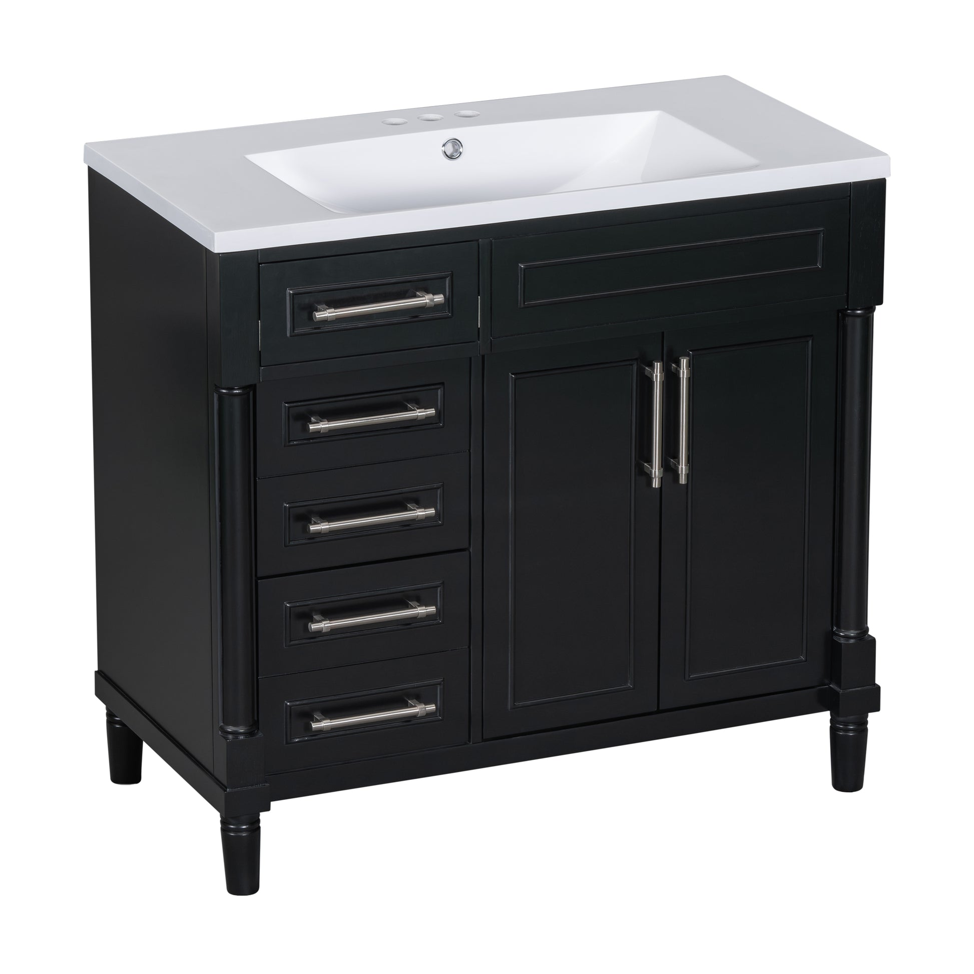 36'' Bathroom Vanity With Top Resin Sink, Freestanding Bathroom Storage Cabinet With 2 Drawers And A Tip Out Drawer, Solid Wood Frame Vanity Set, Height Adjustable Shelf Black Bathroom Solid Wood