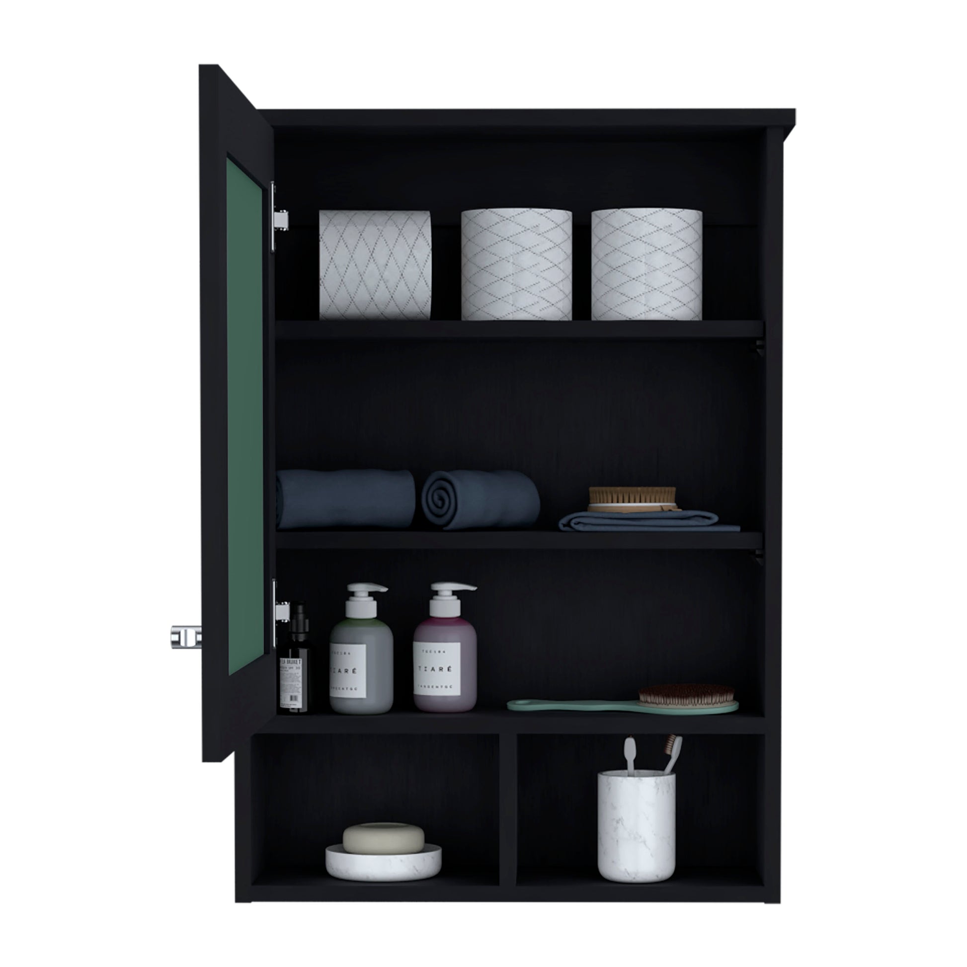 Vina Medicine Cabinet With Mirror Door 29" High Cabinet Organizer With Three Concealed Shelves And Two Open Shelves For Bathroom, Kitchen, Mudroom Black 1 5 Bathroom Wall Mounted Modern Particle