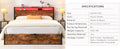 Lift Up Storage Bed Frame, Queen Size Bed Frame With Bookcase Headboard & Led Lights, Wooden Platform Bed Frame With Charging Station, No Spring Box Needed, Rustic Brown Box Spring Not Required Queen Rustic Brown Metal Brown Bedroom Industrial Bed Frame