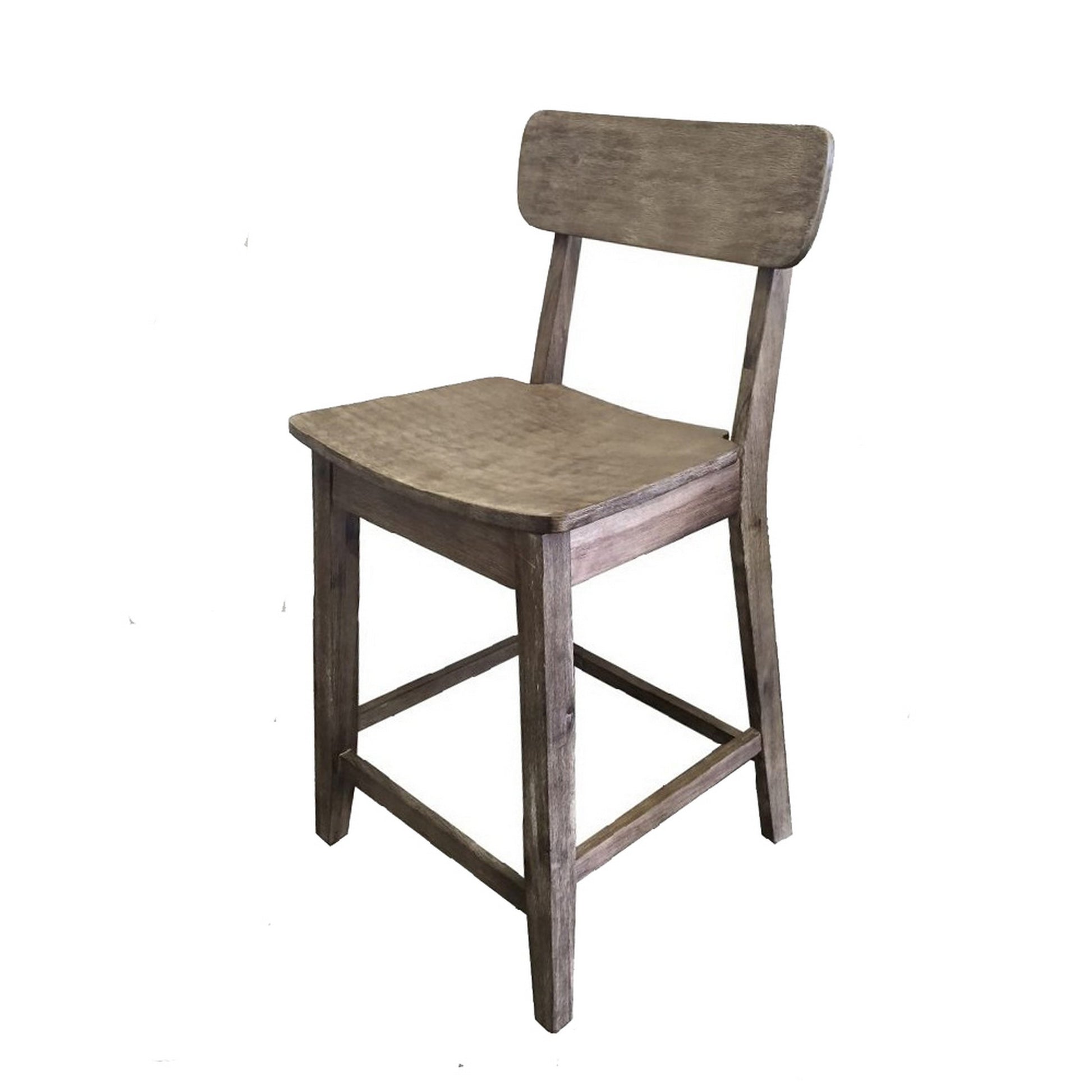 Curved Seat Wooden Frame Counter Stool With Cut Out Backrest, Gray Gray Solid Wood