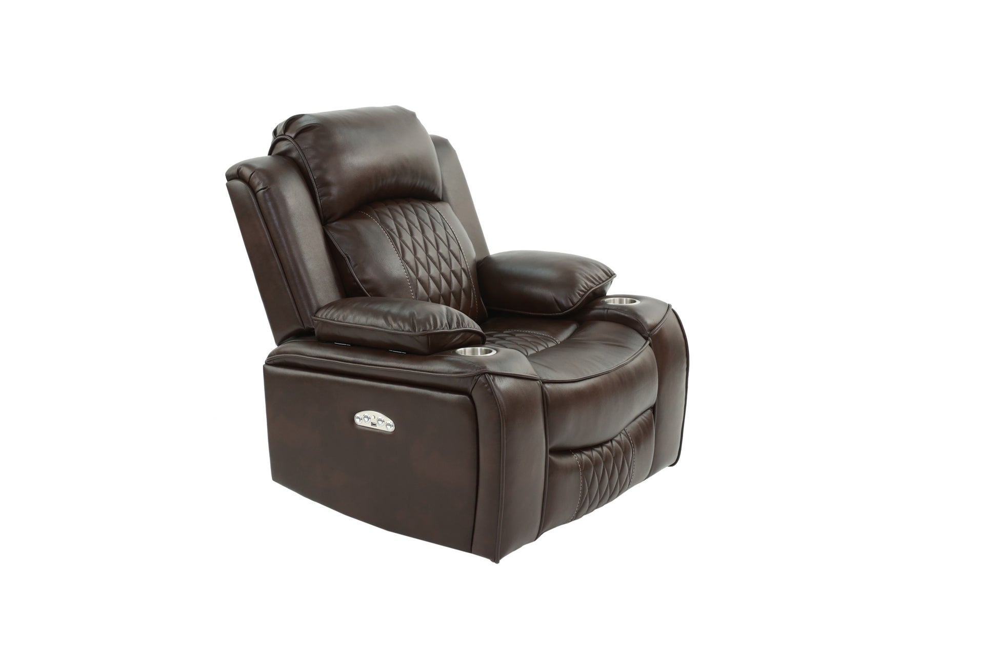 Power Motion Recliner Chair 1Pc Chair Contemporary Brown Color Gelstorage Arms W Cup Holder Living Room Furniture Brown Faux Leather Power Push Button Primary Living Space Cushion Back Contemporary,Modern Pillow Top Arms Metal & Wood