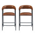 26'' Counter Stools Set Of 2, Pu Upholstered Counter Stools With Iron Frame, Backrest, Footrest, Arm Counter Stools For Home Bar, Kitchen Counter, Brown Iron Brown Kitchen Sponge Traditional Set Of