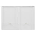 Full Size Murphy Bed With Drawer And A Set Of Sockets & Usb Ports, Pulley Structure Design, White Full White Plywood