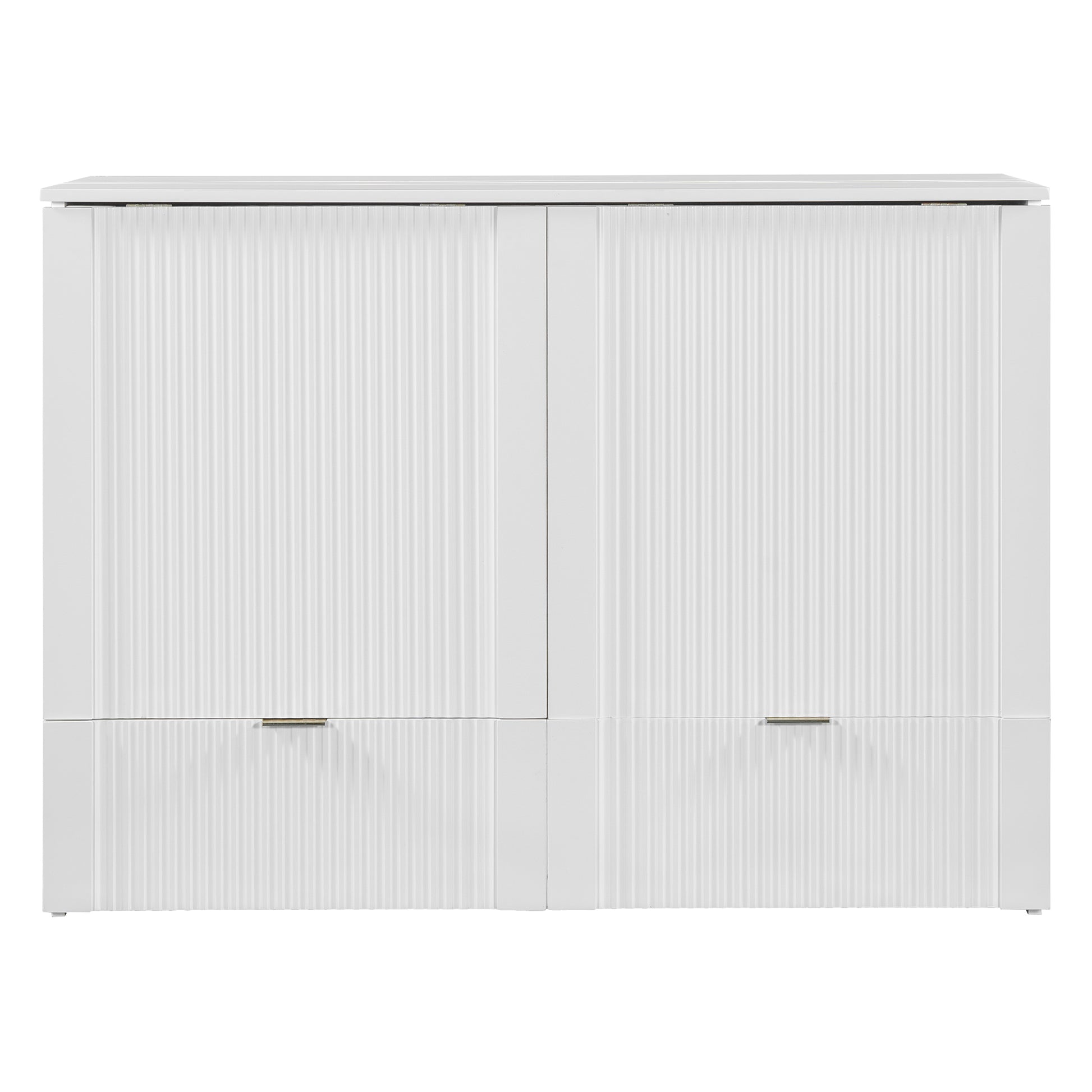 Full Size Murphy Bed With Drawer And A Set Of Sockets & Usb Ports, Pulley Structure Design, White Full White Plywood