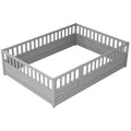 Full Size Floor Bed, Integral Construction With Super High Security Barrier, Door, Children'S Floor Bed Frame, Montessori Wooden Children'S Floor Bed, Grey Box Spring Required Full Grey Wood Brown Bedroom American Design,Artsy Pine Bed Frame Pine