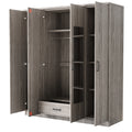 4 Door Mirror Wardrobe With Shelves, Gray Gray Plywood