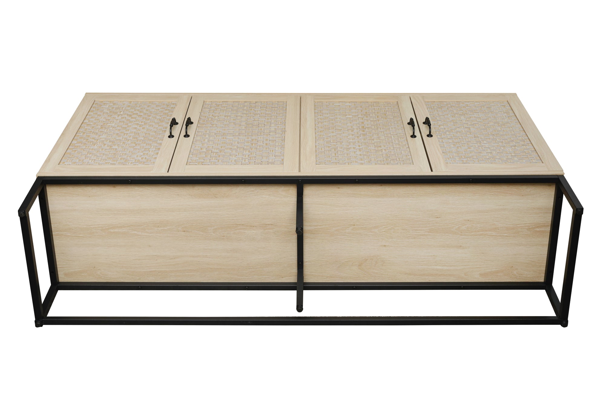Rattan 4 Door Sideboardsideboard Buffet Storage Cabinet,Accent Storage Cabinetlarge Cabinet With 4 Rattan Decorated Doors For Living Room Dining Room Natural Particle Board Mdf