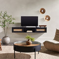 Modern Rattan Door Floating Tv Stand For Tvs Up To 65 Inches Black Black 60 69 Inches Mdf