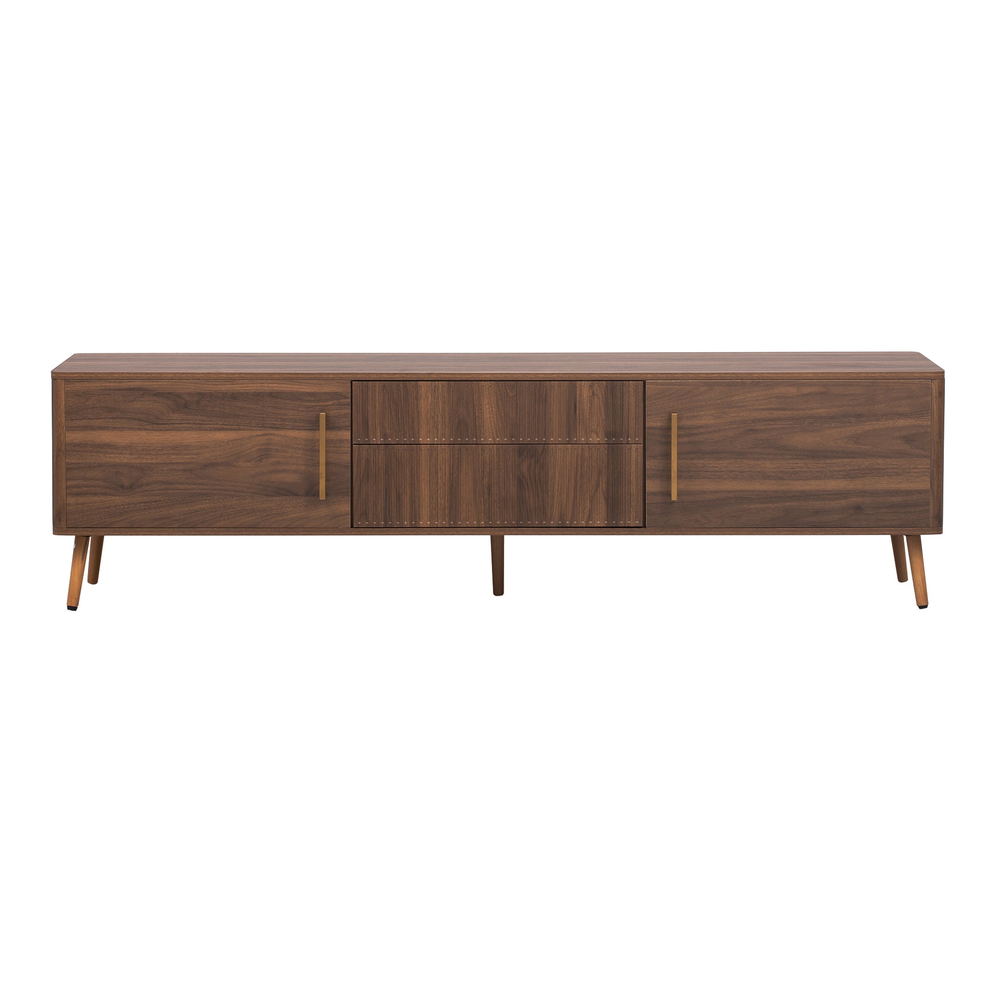 Mid Century Tv Stand With 2 Drawers, Media Console Table For Tvs Up To 80'', Entertainment Center With Storage For Living Room, Bedroom, Home Theatre Walnut Primary Living Space 70 79 Inches 70 79