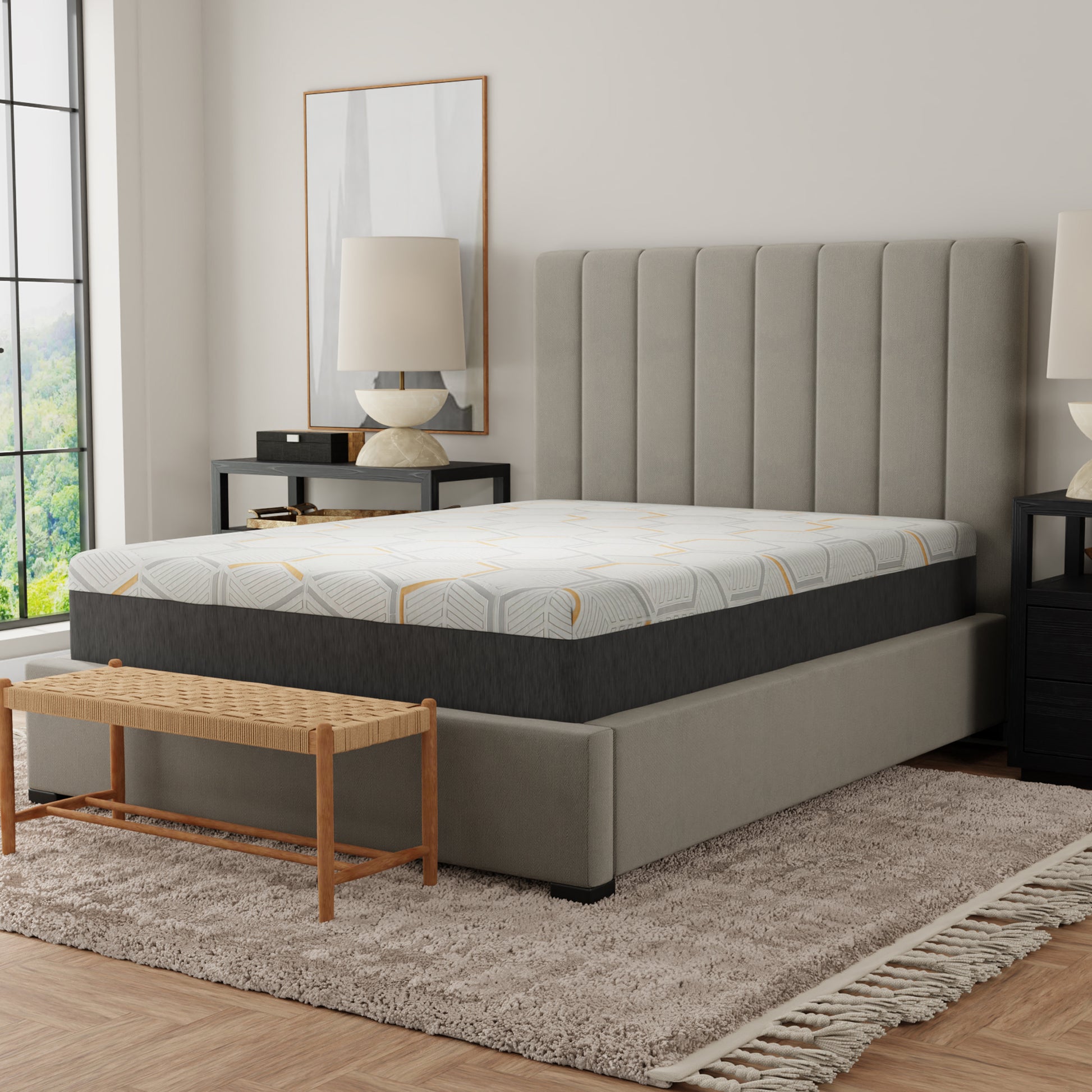 12" Copper Gel Cooling Memory Foam Mattress With Edge Support And Air Grid Base King Grey Foam King