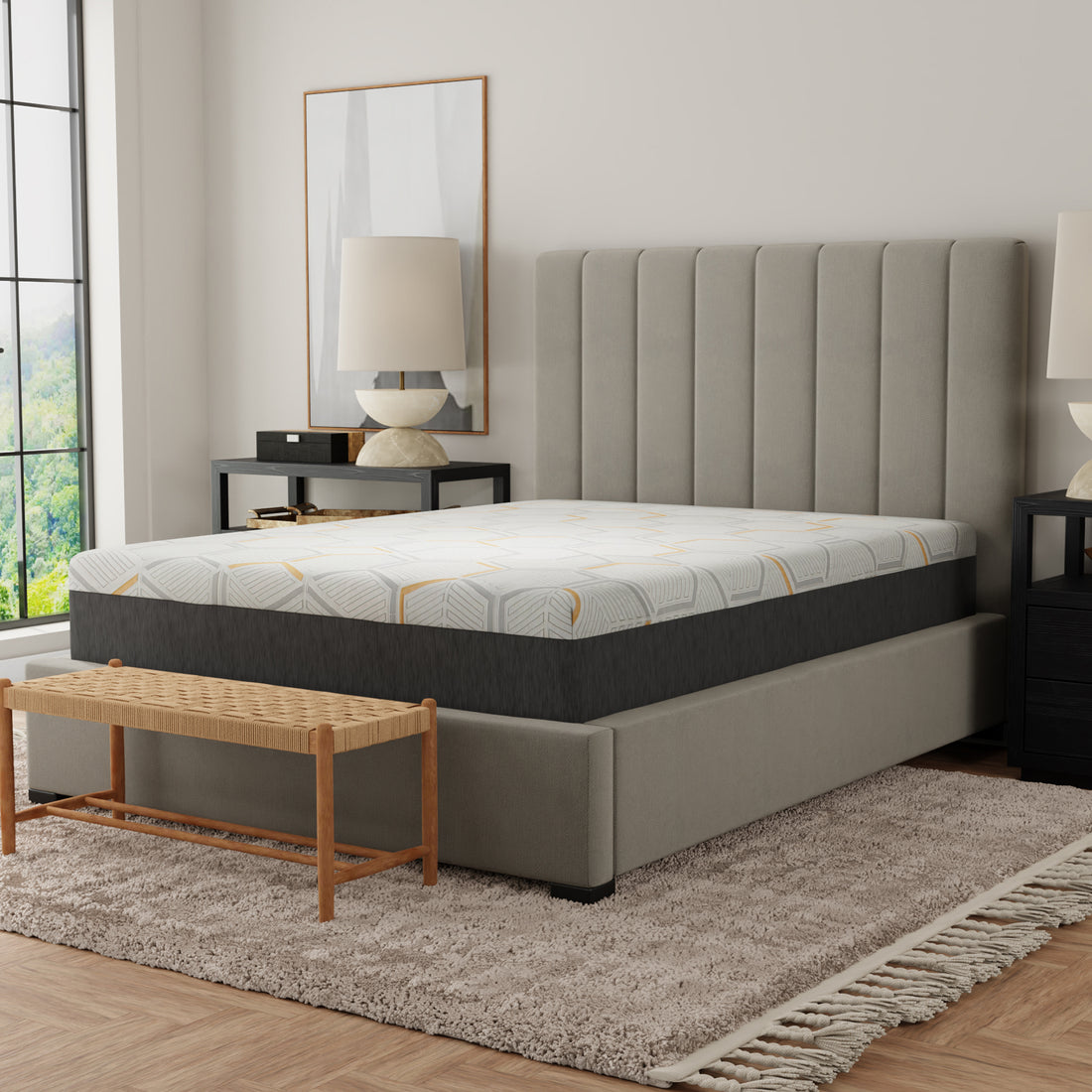 12" Copper Gel Cooling Memory Foam Mattress With Edge Support And Air Grid Base King Split Head Grey Foam Split King