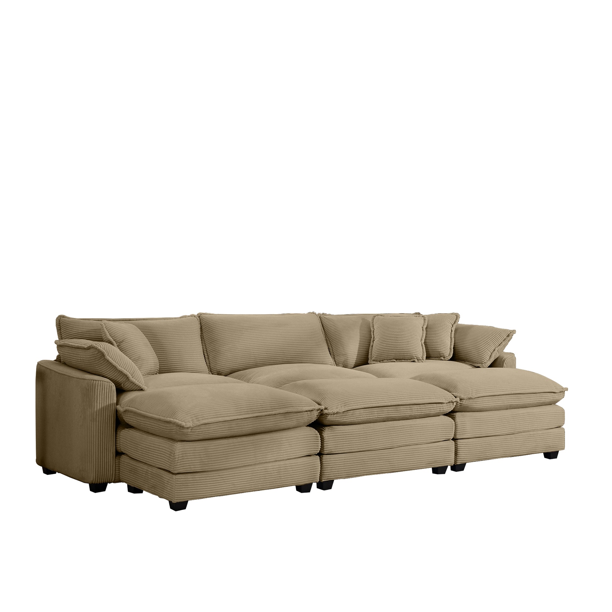 Oversized Modular Cushion Sofa, Portable Ottoman, L Shaped Corner Low Back Deep Seating Spacious Sofa Setfor Home Apartment Living Room Set, Tan Corduroy Tan Corduroy 3 Seat