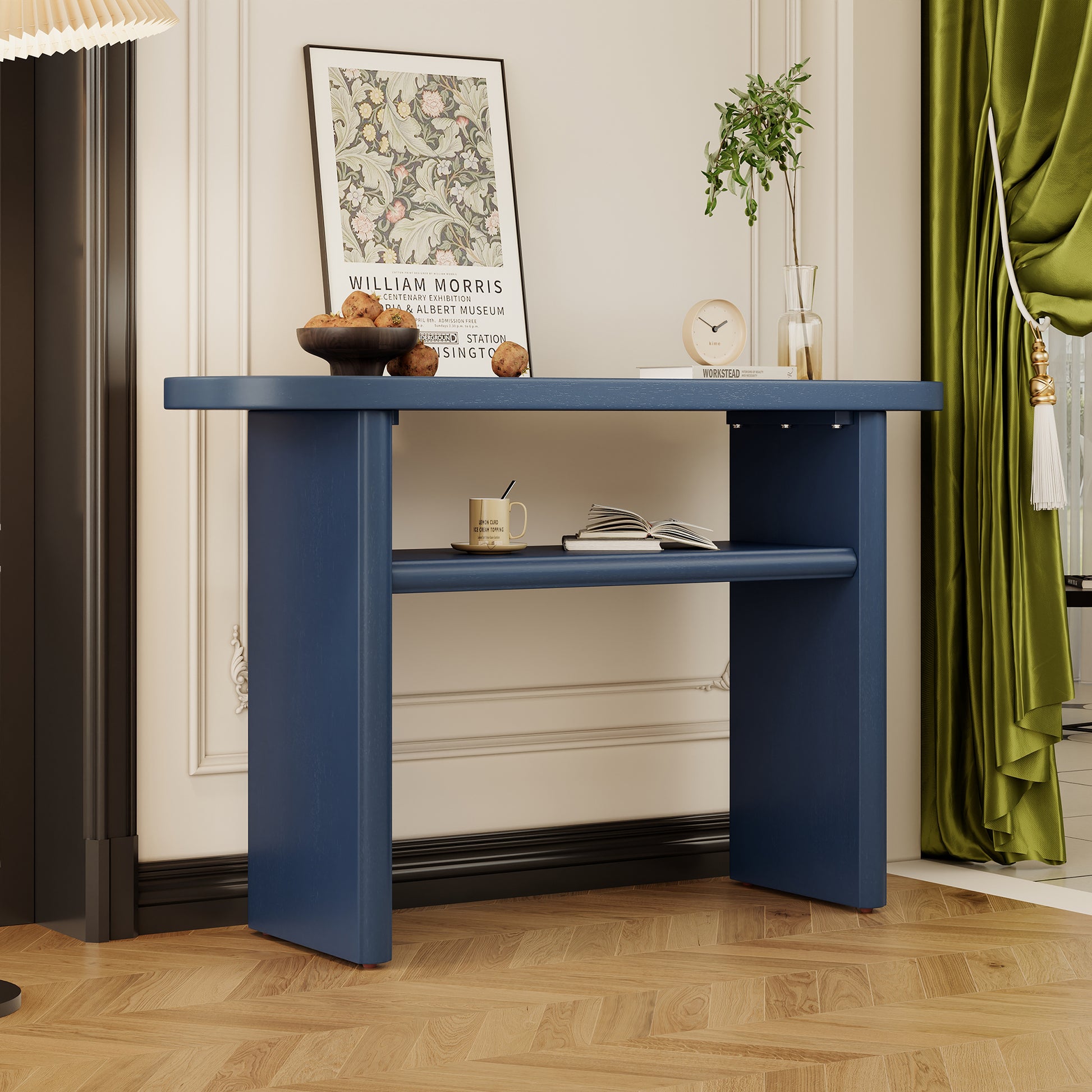 Elegant Minimalist Console Table With Rounded Edges And Sturdy Shelf Design For Entryway, Living Room Navy Navy Solid Wood Mdf