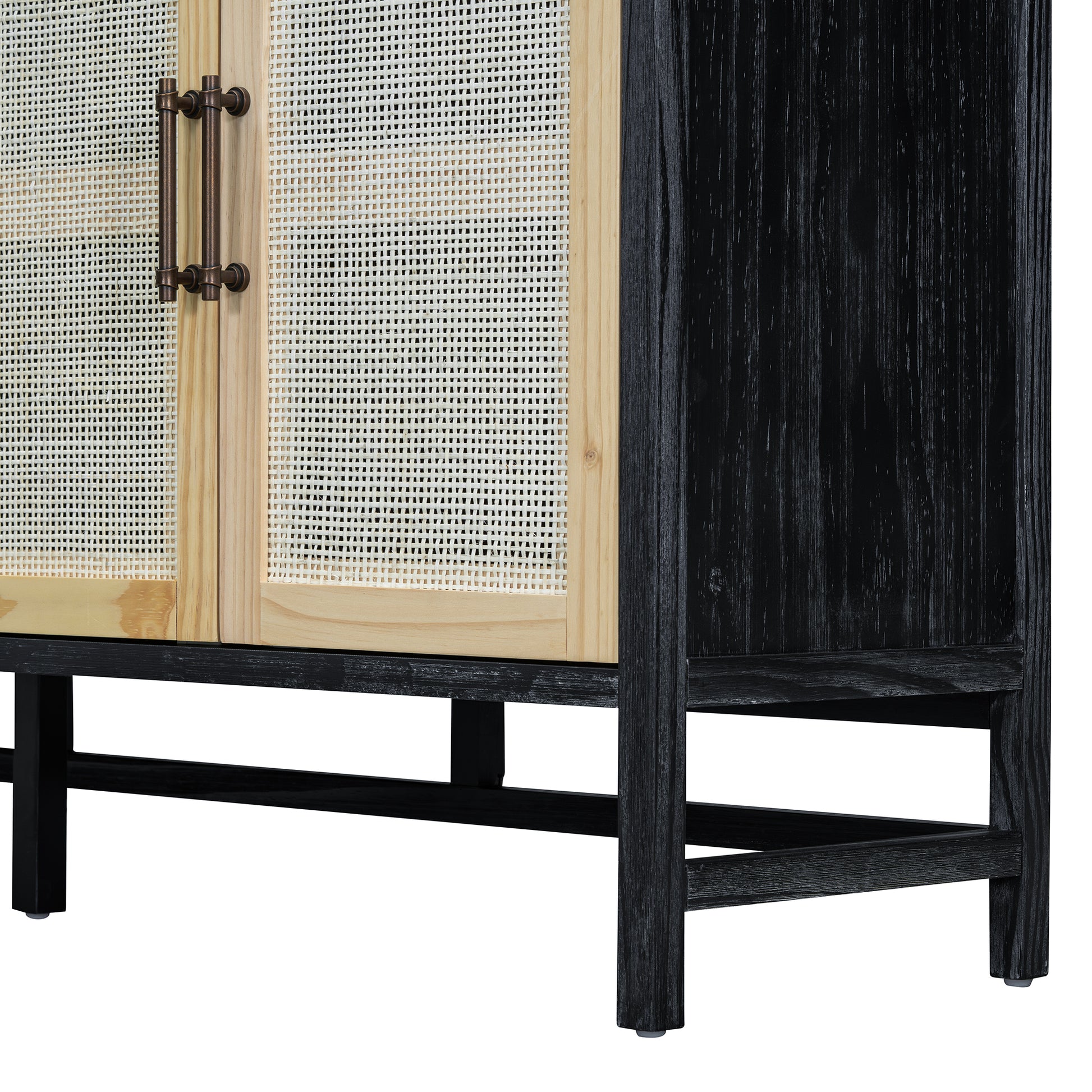 Sideboard Rustic Buffet Cabinet, Sideboard Cabinet With Decorative Rattan Doors, Buffet Cabinet With Storage For Entryway Dining Room Kitchen Living Room, Black Natural Black Natural Mdf