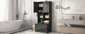 Tall And Wide Bathroom Floor Storage Cabinet, Bathroom Storage Unit, Freestanding Cabinet With 4 Doors, Adjustable Shelves, Open Multi Layer Shelves, Black Black Mdf