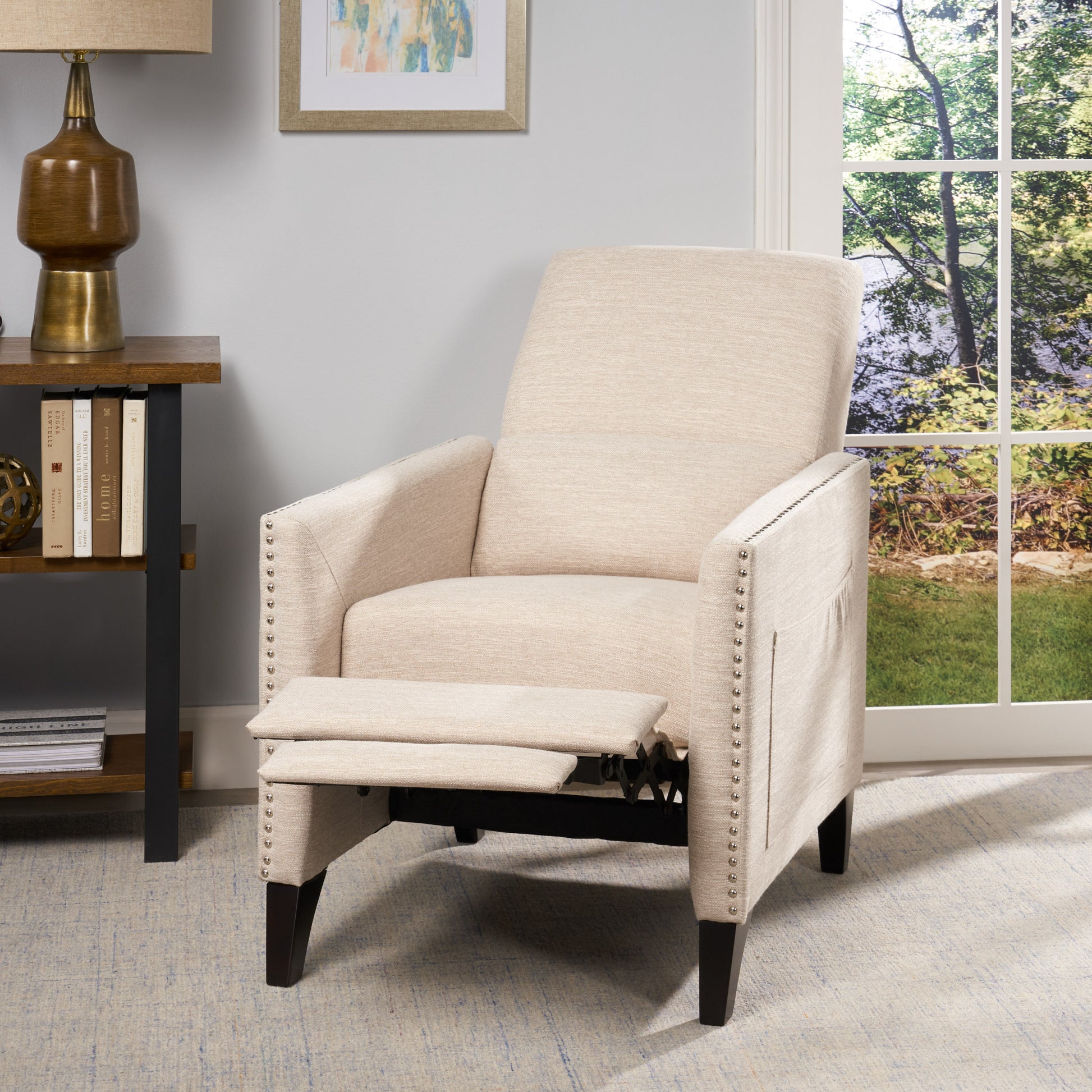 Push Back Recliner Beige Fabric