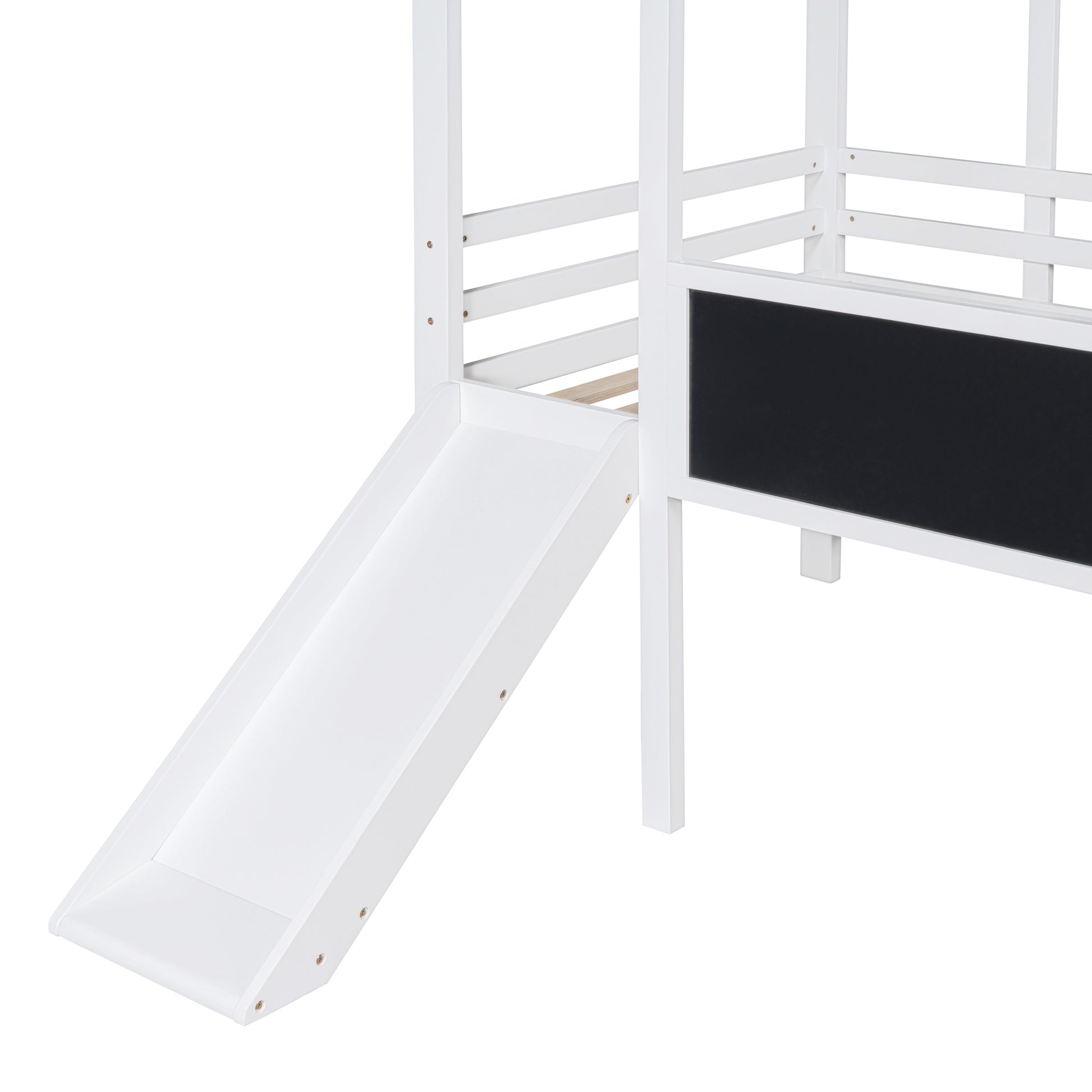 Twin Size Loft Bed With Ladder And Slide, House Bed With Blackboard And Light Strip On The Roof, White Twin White Solid Wood Mdf