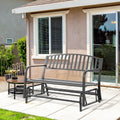 Outsunny Outdoor Glider Bench, Glider Bench For Outside Patio With Armrests, Slatted Seat & Backrest, Loveseat With Power Coated Steel Frame, Black Black Steel
