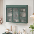 3 Door Arched Wall Mounted Glass Cabinets For Kitchen, Living Room And Bathroom Dark Green Dark Green Glass Metal