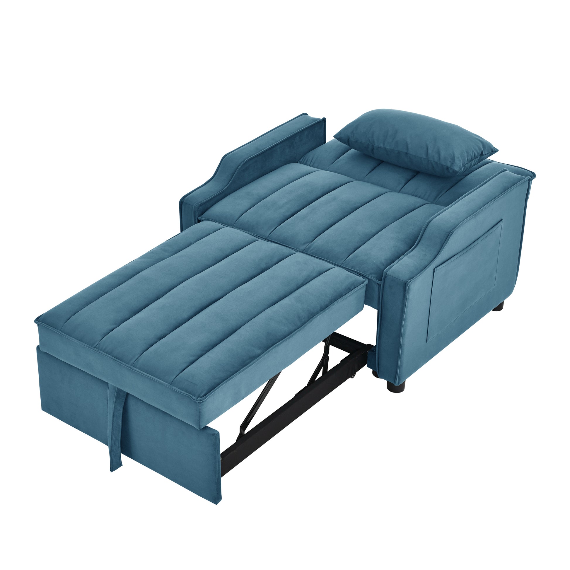 Modern Velvet Armchair Sofa Couch Pull Out Bed,3 In One Convertible For Living Room Sofa Bed,Blue Blue Primary Living Space Medium Soft Cushion Back Medium Duty American Design Pillow Top Arms Foam Velvet 1 Seat