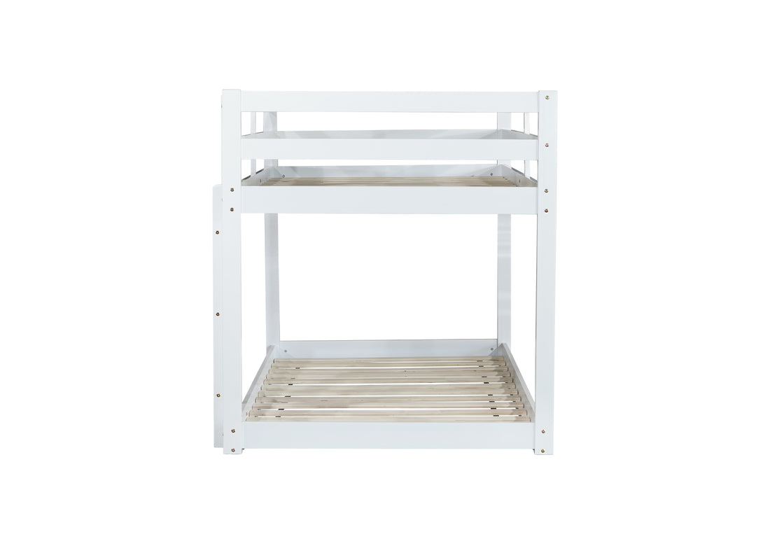 Solid Woodensolid Rubber Wooden Twin Over Twin Loft Bed With Ladder ,Upper And Bottom Bed Platforms Crafted With Strengthened Slats, White Twin White Rubber Wood