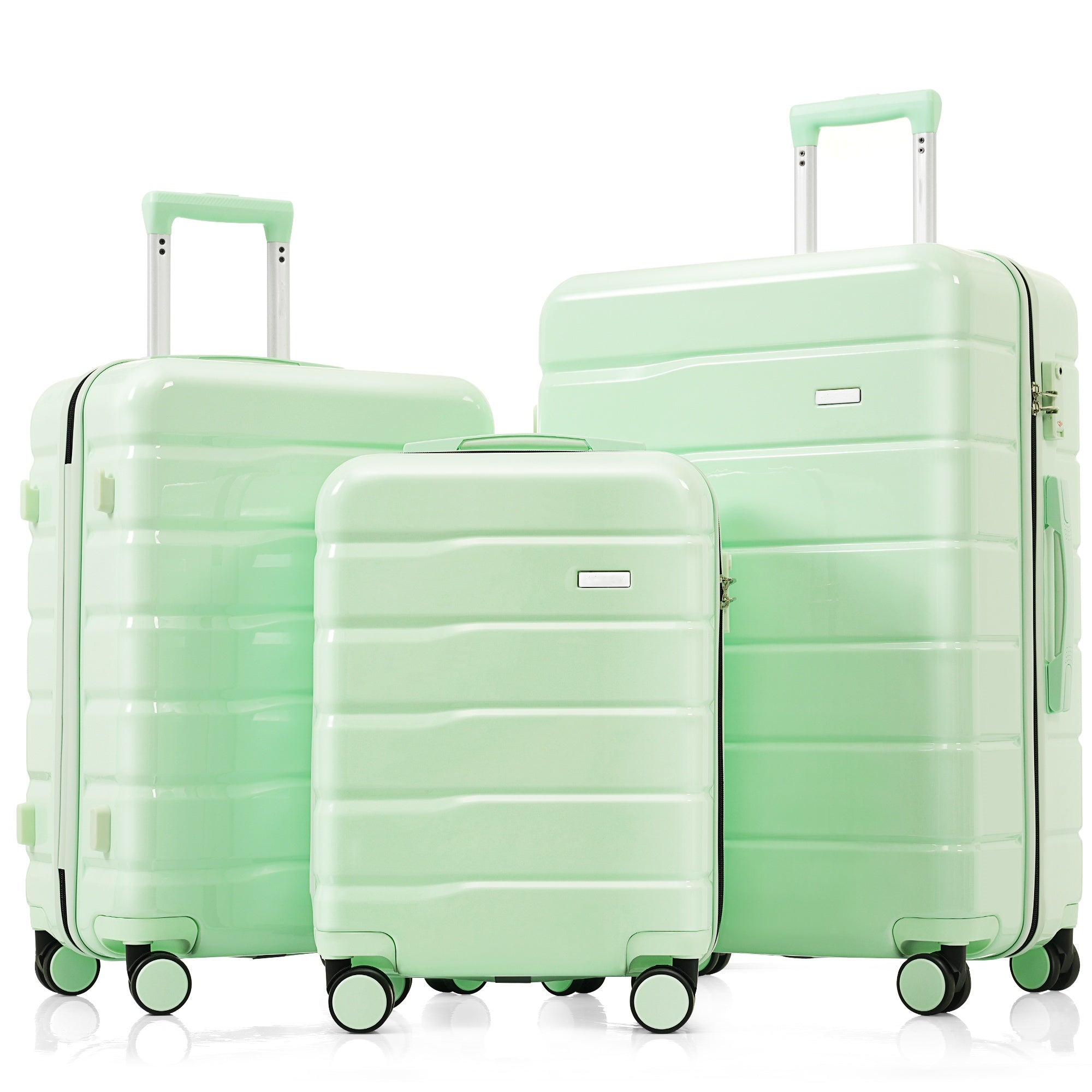 Premium Abs Travel Luggage Set3 Piece Tsa Lock Suitcase Group With 20, 24, And 28 Inch Sizes With 360 Spinner Wheels, Light Green Light Green Abs