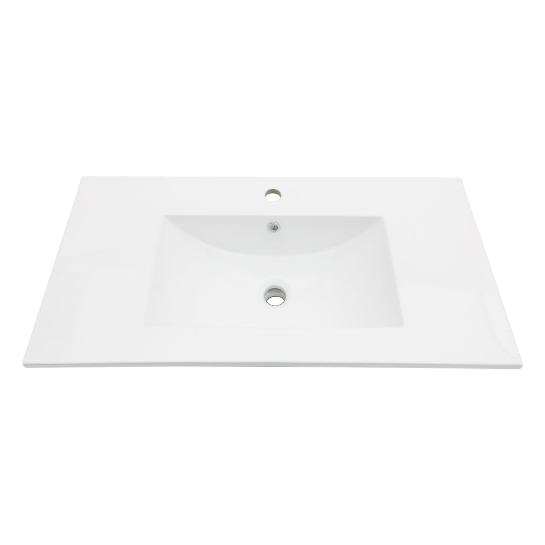 36"X18" White Rectangular Single Vanity Top With 3 Faucet Hole And Overflow Sink Only White Ceramic