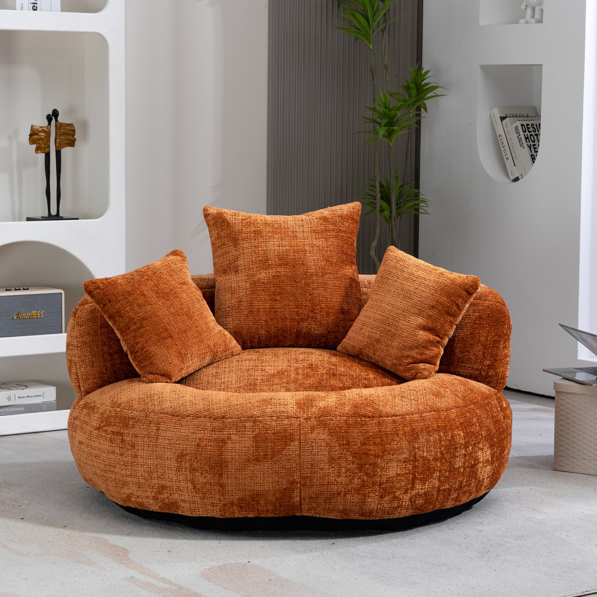 Coolmore Lazy Sofa Durable Comfort Lounger High Back Bean Bag Chair Couch With Three Pillows For Adults And Kids, Indoor & Outdoor, Single Gaming Sofa Chair For Bedroom,Office Orange Chenille Orange Foam Chenille 1 Seat