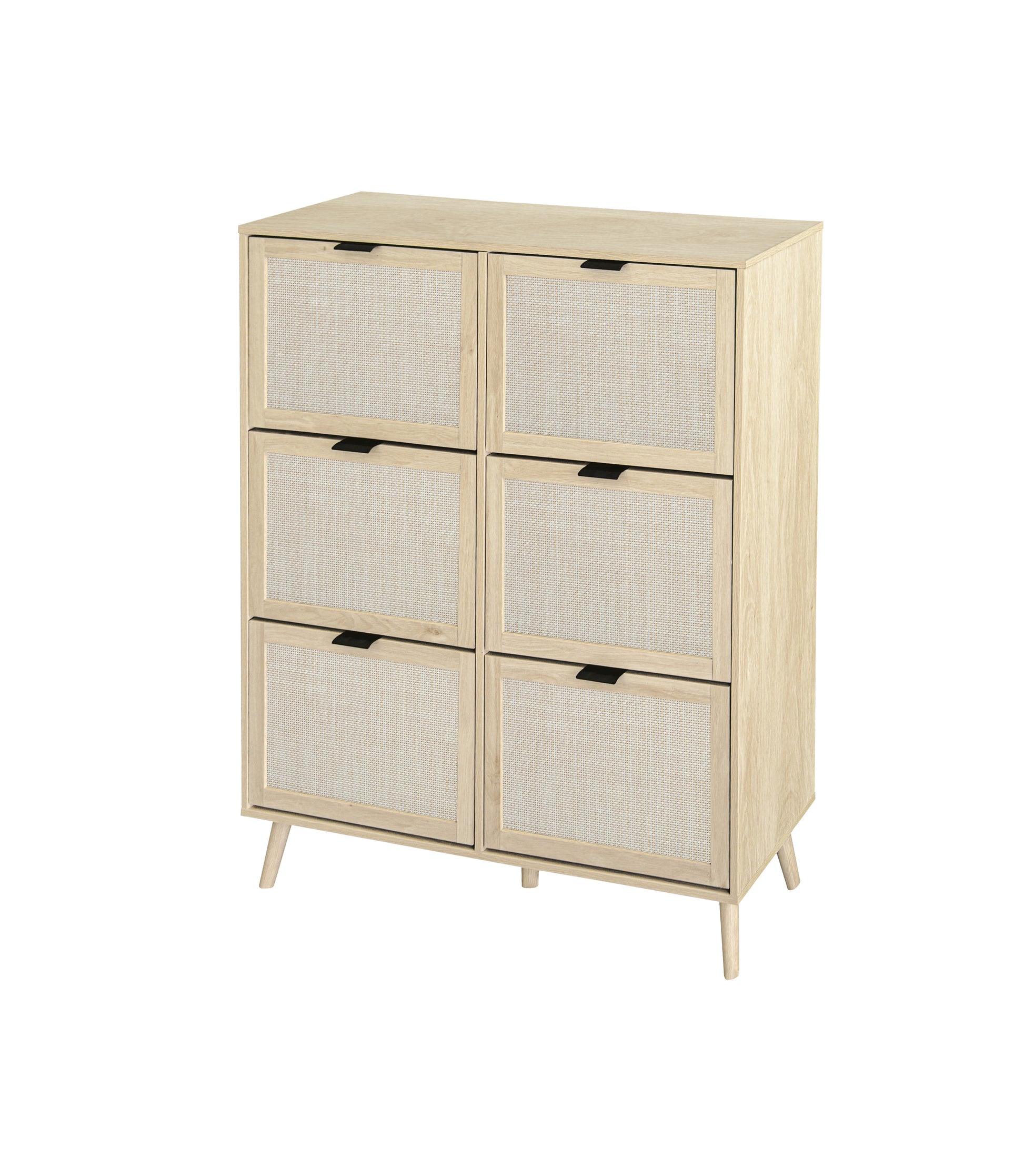 Rattan 6 Door Shoe Rack, Freestanding Modern Shoe Storage Cabinet, For Entryway Natural Particle Board