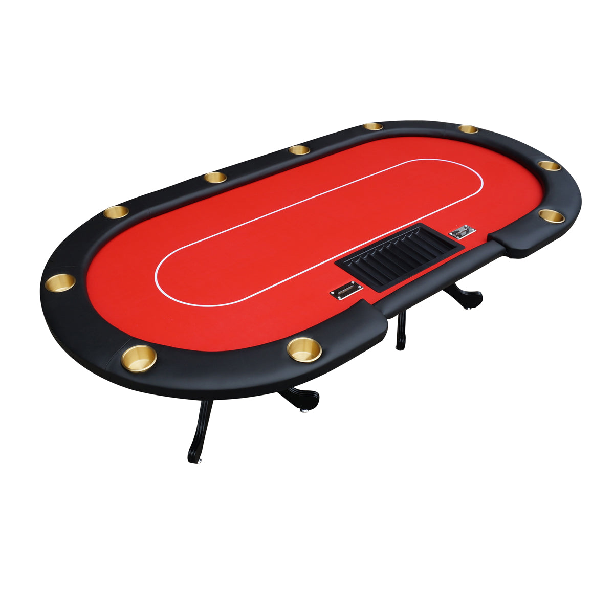96" Poker Table For Texas Holdem Casino Game Premium Aura Oval With Waterproof Felt Cup Holders Chips Tray Drop Box Red Red Primary Living Space Modern Wood