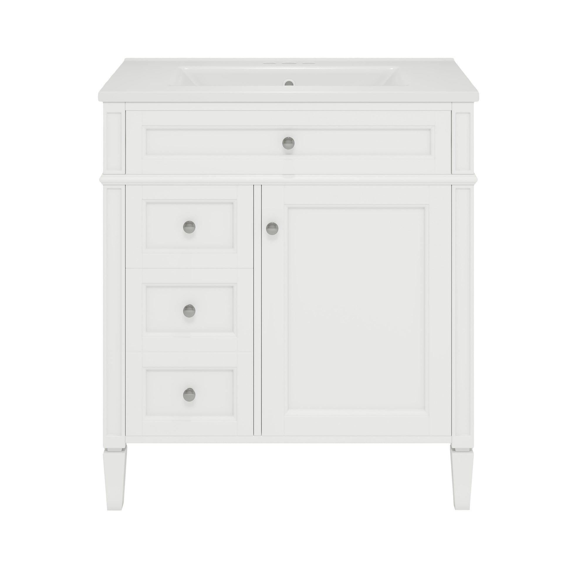 30'' Bathroom Vanity With Top Sink, Modern Bathroom Storage Cabinet With 2 Drawers And A Tip Out Drawer, Freestanding Vanity Set With Mirror Cabinet, Single Sink Bathroom Vanity White Bathroom Solid