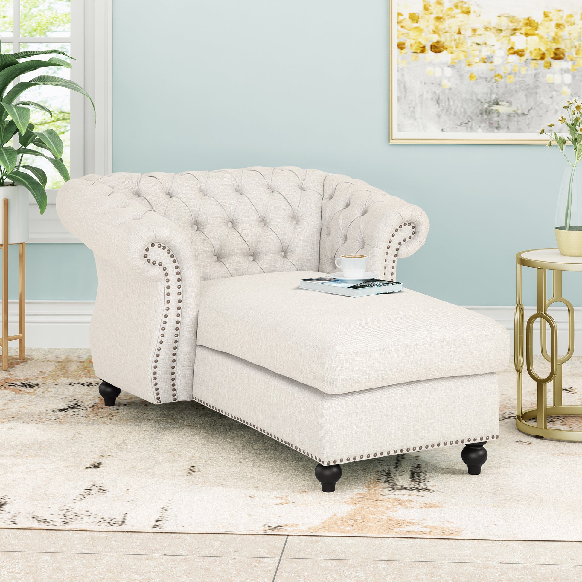 Chaise Lounge Beige Fabric