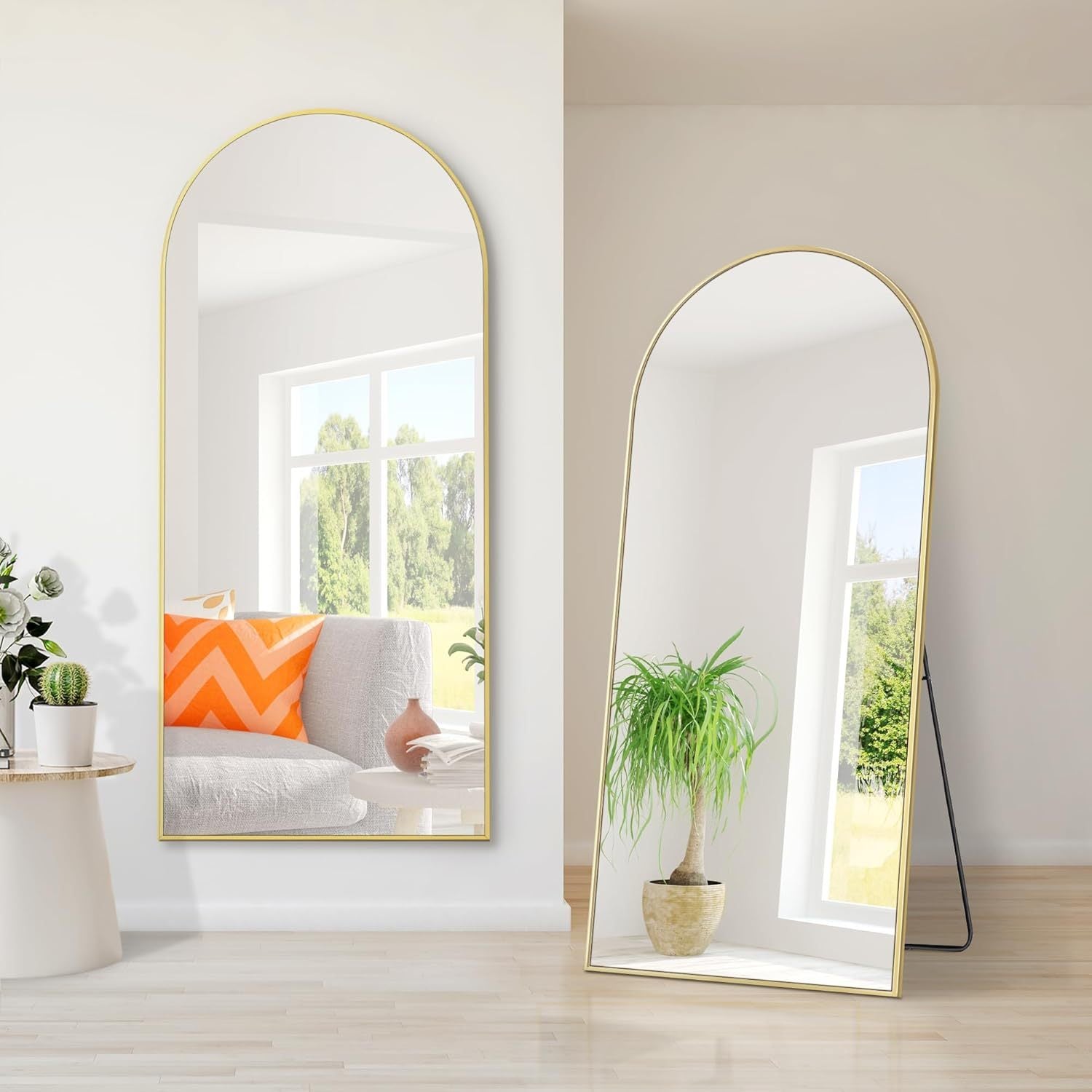 Dolonm 64X21 Inch Arch Full Length Mirror, Aluminum Alloy Frame Floor Mirror, Large Mirror Free Standing Hanging Or Leaning, Full Body Mirror For Living Room, Bedroom, Cloakroom, Hallway, Gold Golden Mirror