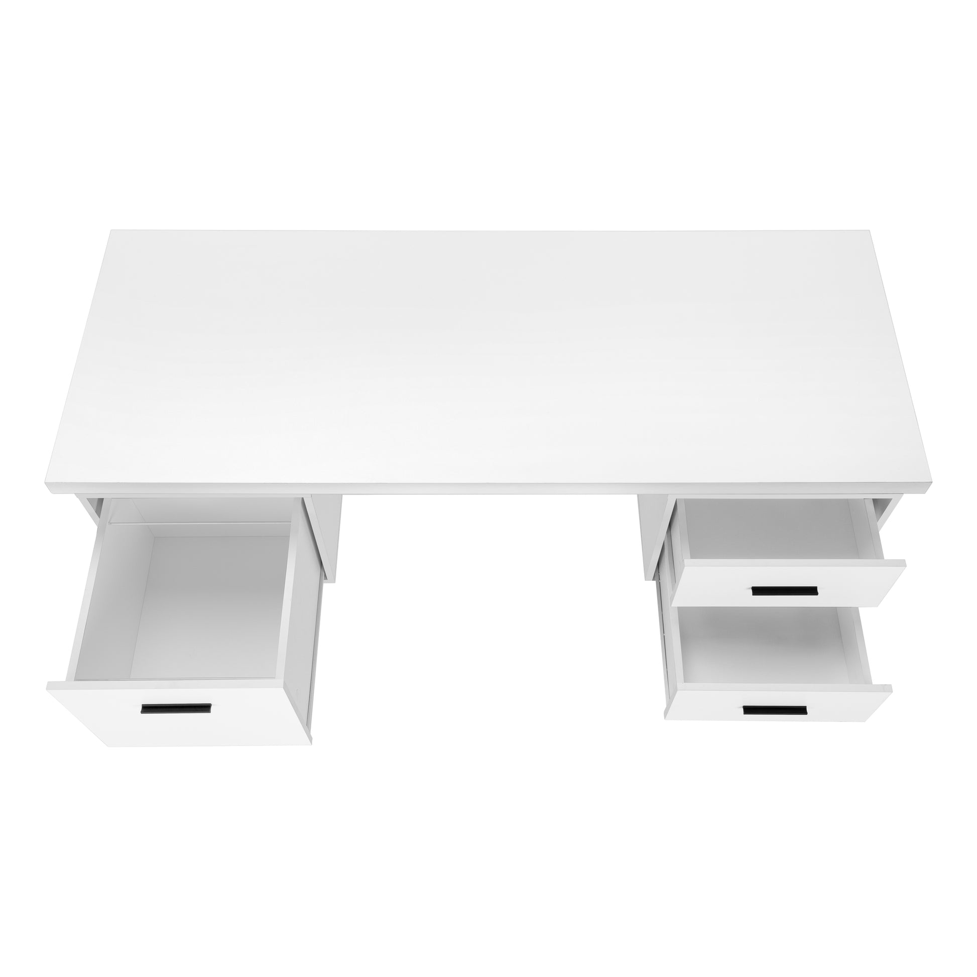 Computer Desk, Home Office, Laptop, Left, Right Set Up, Storage Drawers, 60"L, Work, White Laminate, Black Metal, Contemporary, Modern White Particle Board