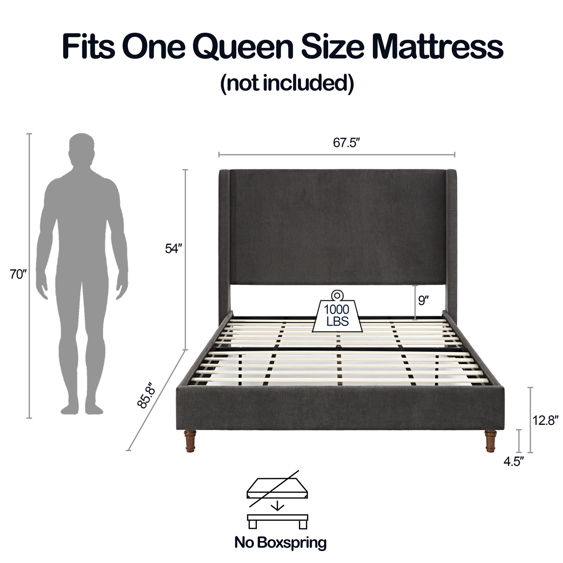 Same As B083P152031 Harper Tall Headboard Upholstered Bed 54" High Headboard Elegant Simplicity No Box Spring Needed Easy Assembly Queen Dark Gray Velvet Box Spring Not Required Queen Dark Gray Metal Brown Bedroom Contemporary Oak Bed Frame Foam Velvet